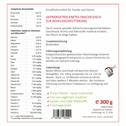 Hund Katze B.A.R.F. Hundefutter Easy Barf Rinderleber 300g 1 Stück -3- Anifit